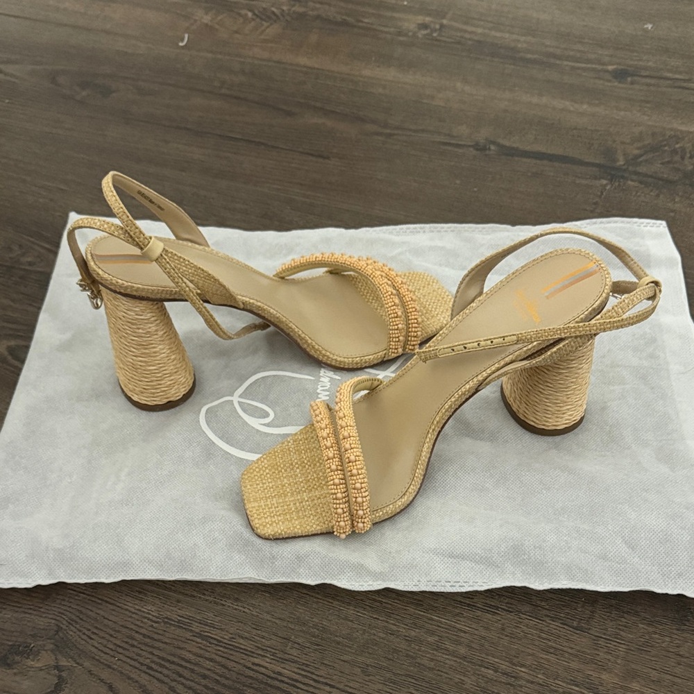 Sam Edelman Tan Textured and Beaded Heels